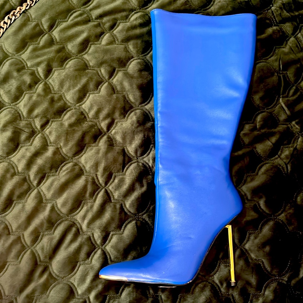 Blue high heel boots
